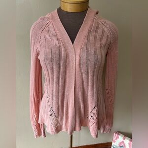 SUNDANCE CATALOG Angel Wing Sweater Linen Knit Open Front Draped Cardigan SZ M